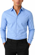 Men's Dress Shirt Casual Regular Fit Stretch Solid Long Sleeve Button Up Shirts