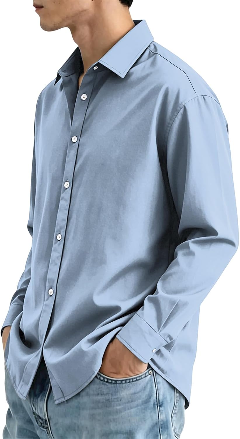 Men's Long Sleeve Button Down Shirt, Casual Slim Fit Dress Shirt for Business and Daily Wear