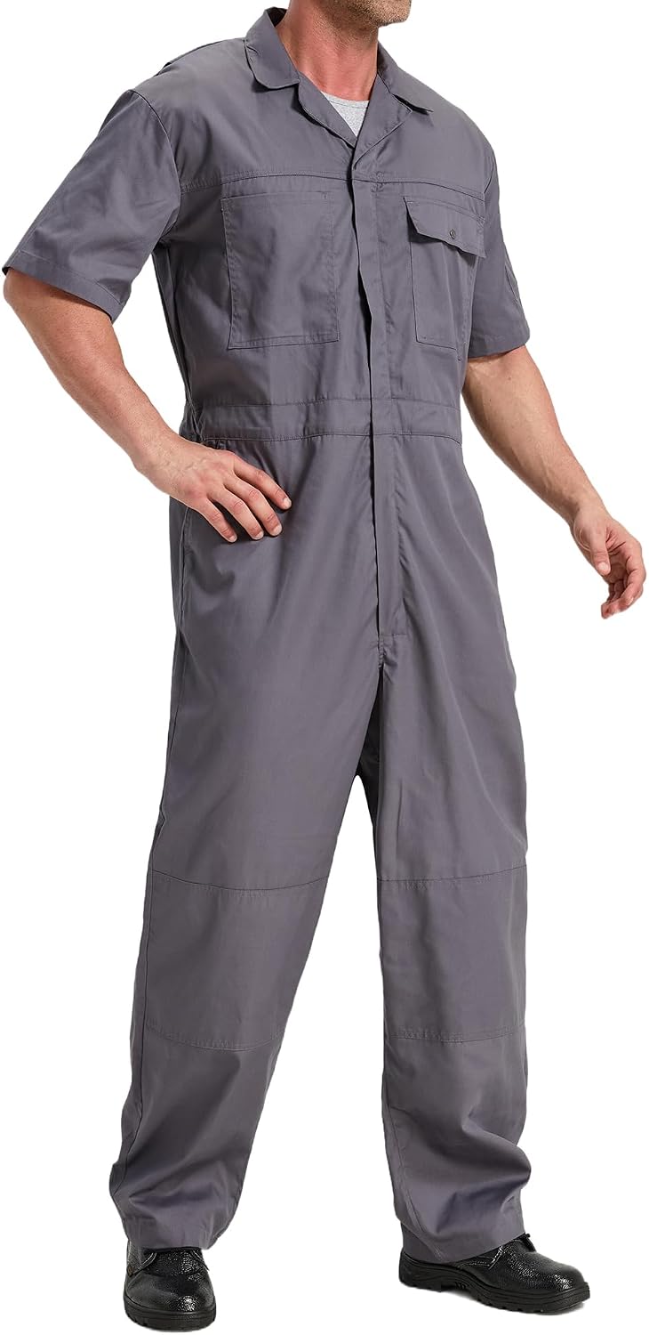 Short Sleeve Coveralls for Men Summer Jumpsuits Work Coverall Mechanic Suit