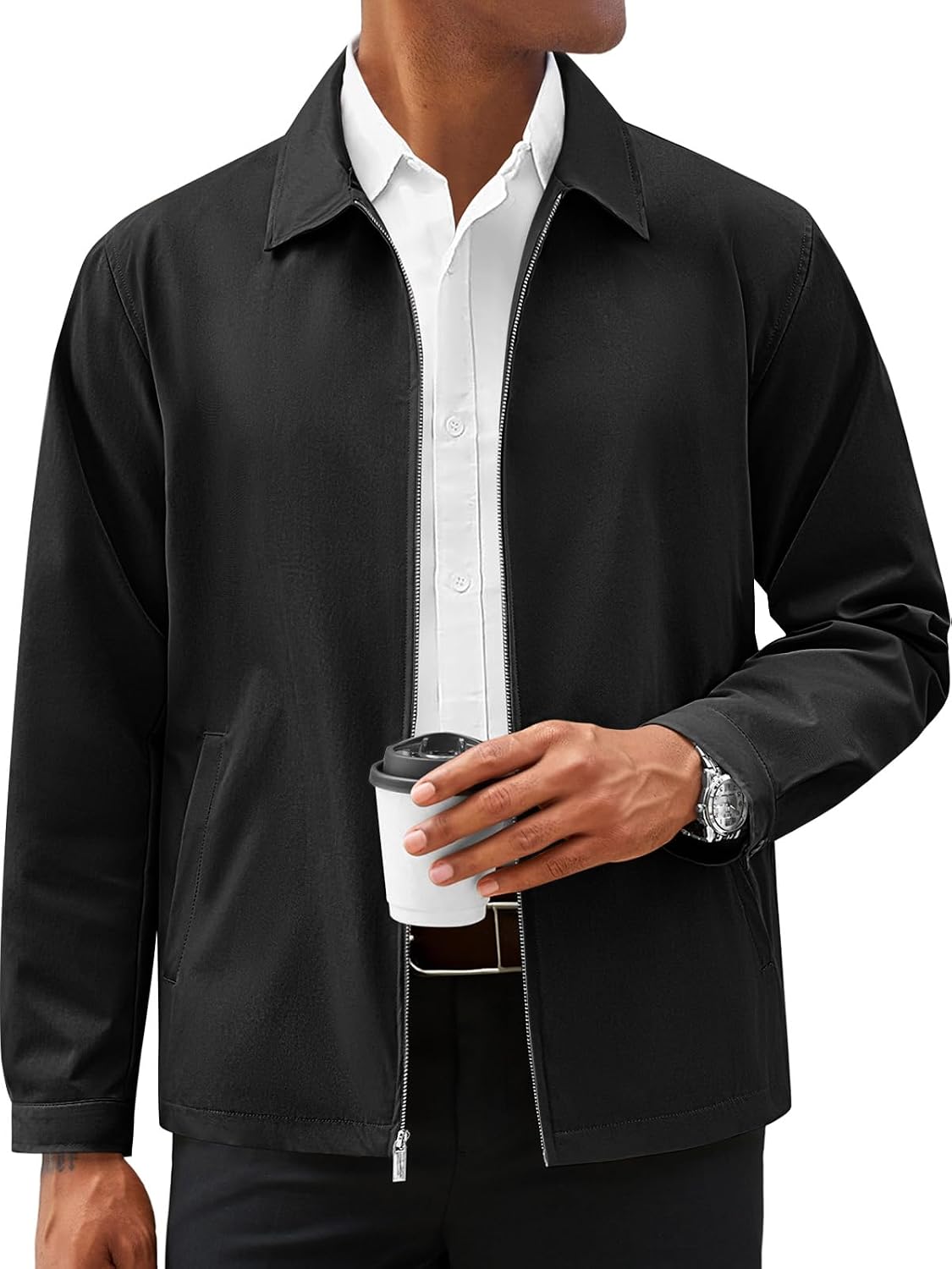 Mens Lightweight Jackets Full Zip Business Casual Windbreaker Fall Golf Coat Jacket with Pockets