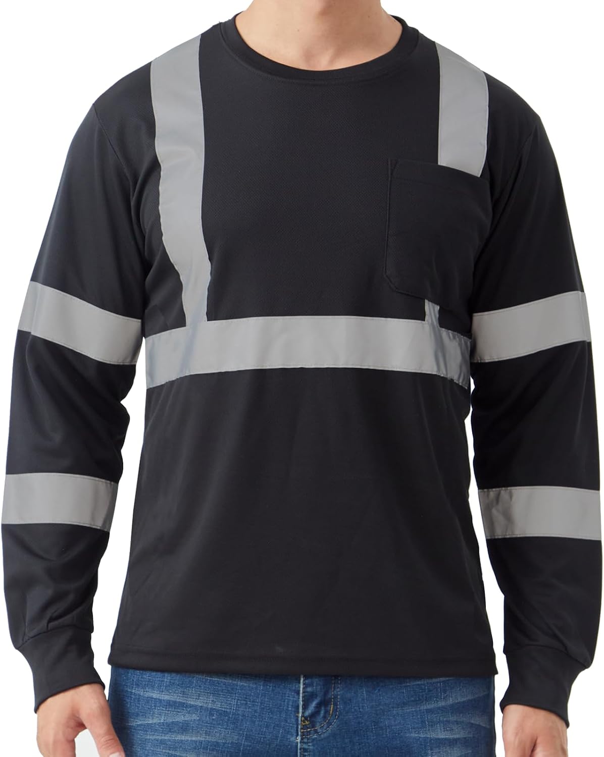 Class 2 High Visibility Shirts for Men Long Sleeve Work Shirts with Pockets Reflective Strips for Outdoor Work