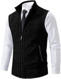 Men's Winter Faux Two Piece Knitted Sweater Vest Stand Collar Zip Sleeveless Waistcoat Thermal Layering Gilet