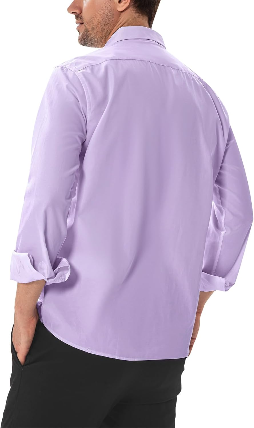 Men's Slim Fit Stretch Dress Shirt Solid Color Microelastic Long Sleeve Casual Soft Business Button Up Shirts