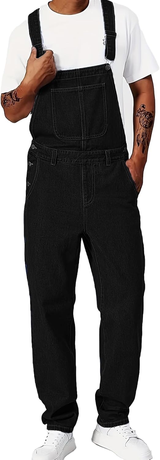 Men's Bib Overall Relaxed Fit Adjustable Strap Denim Work Pants with Large Pockets Durable Comfortable Jumpsuit for Men
