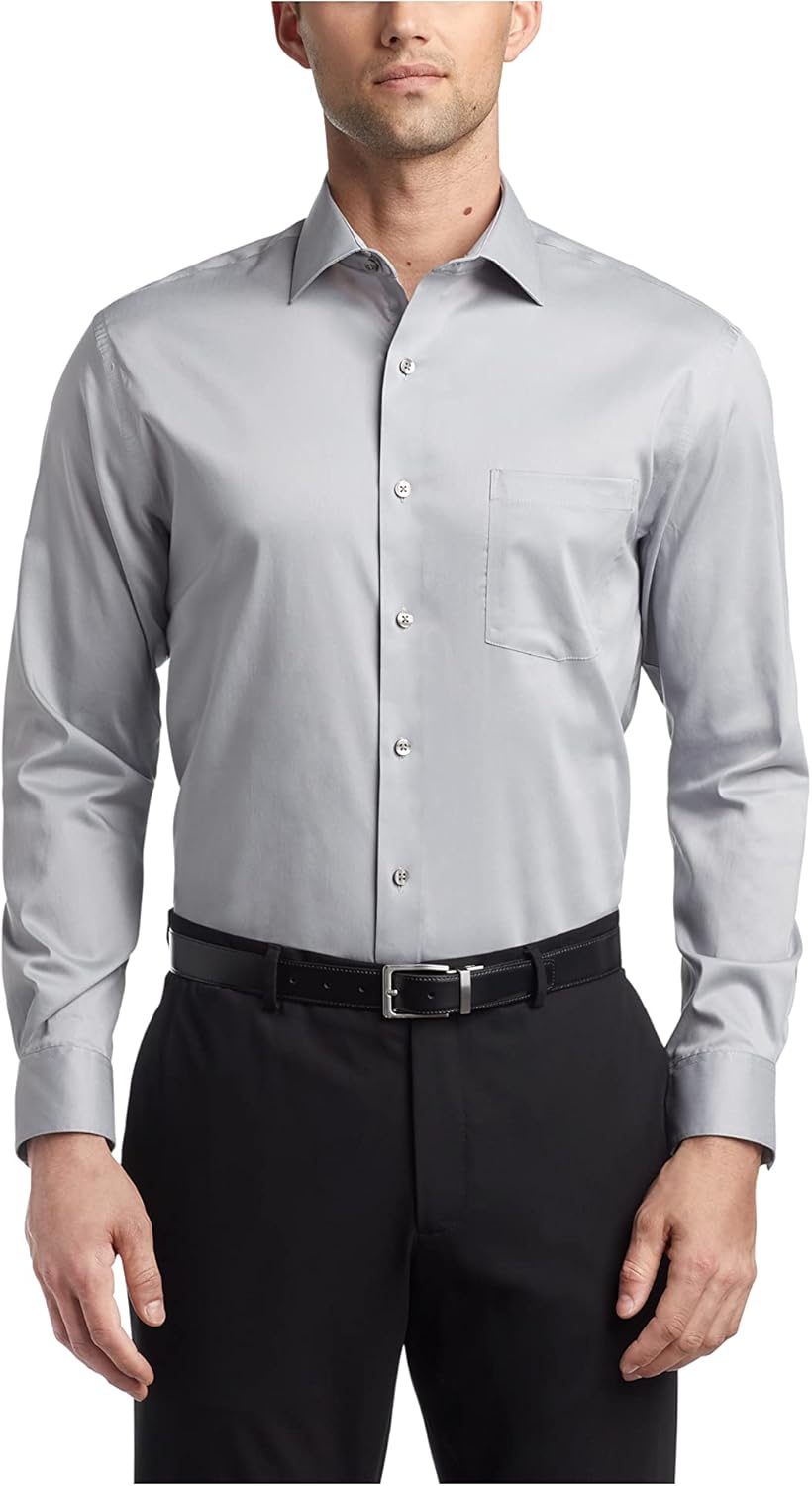 Men's Dress Shirt Regular Fit Ultra Wrinkle Free Flex Collar Stretch Solid