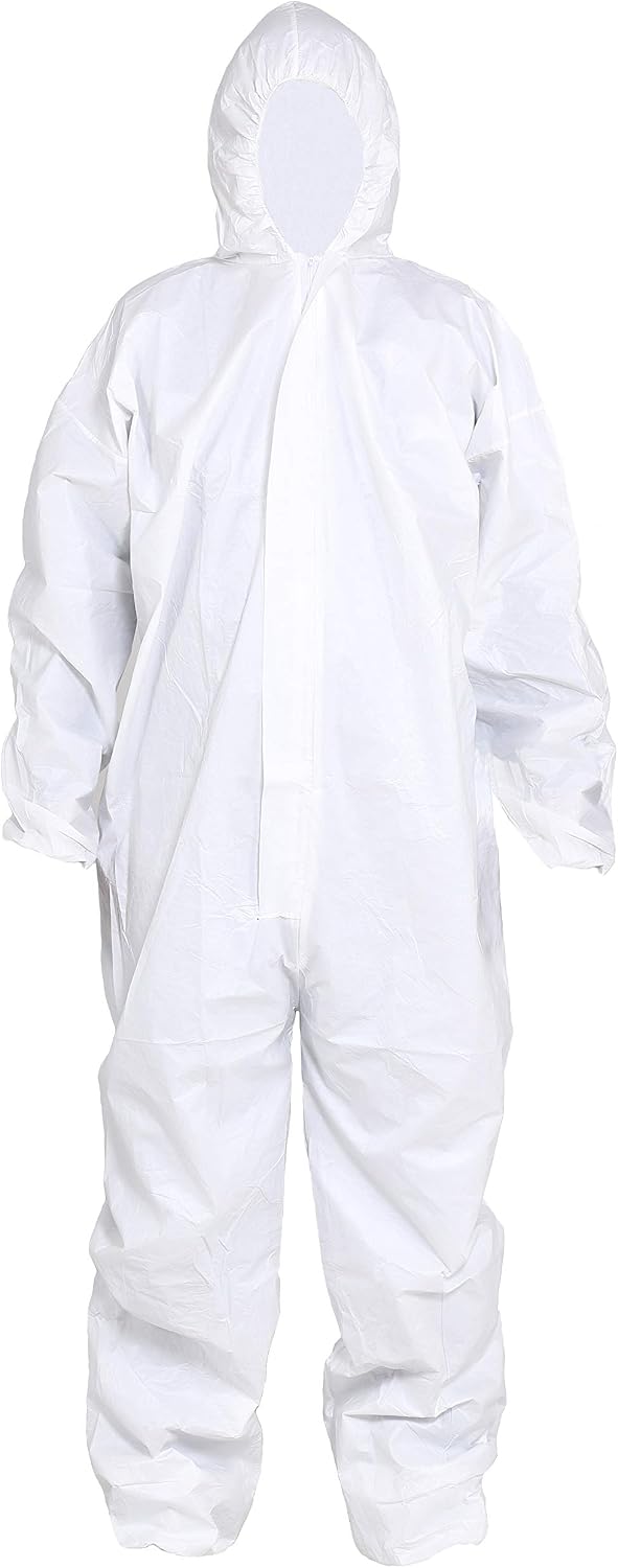 Pack of 5 Disposable Protective Coverall with Hood, Elastic Cuff for Spray Painting Cleaning Work,Breathable & Durable