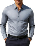 Men's Slim Fit Dress Shirts Business Casual Long Sleeve Stretch Wrinkle Free Shirt