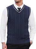Men's Sweater Vest V Neck Slim Fit Casual Sleeveless Twisted Knitted Pullover Sweater