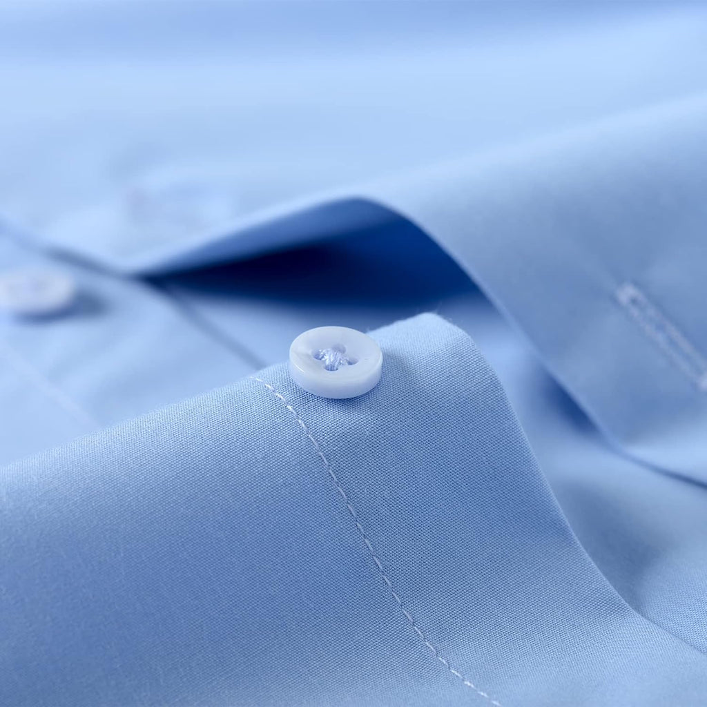 Men's Dress Shirt Casual Regular Fit Stretch Solid Long Sleeve Button Up Shirts