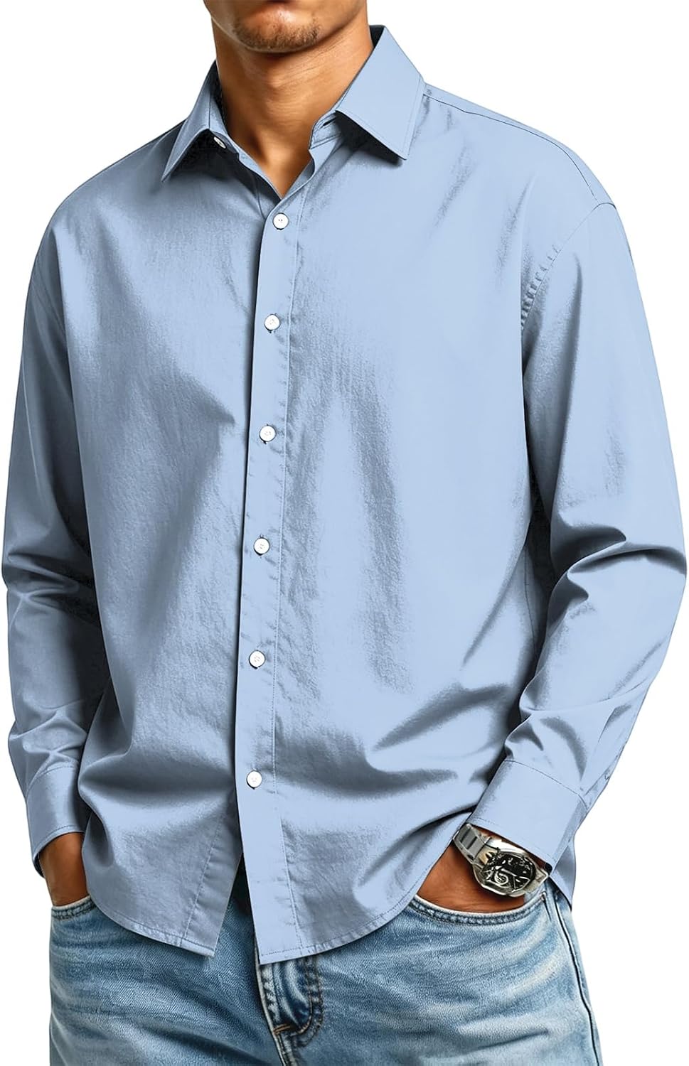 Men's Long Sleeve Button Down Shirt, Casual Slim Fit Dress Shirt for Business and Daily Wear