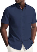 Mens Dress Shirts Oxford Button Down Shirt Short Sleeve Business Casual Untucked Shirts with Pocket