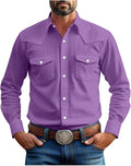 Western Cowboy Shirts Men Long Sleeve Pearl Snap Button Down T Shirts Vintage Solid Business Jacket Classic Dressy Tops