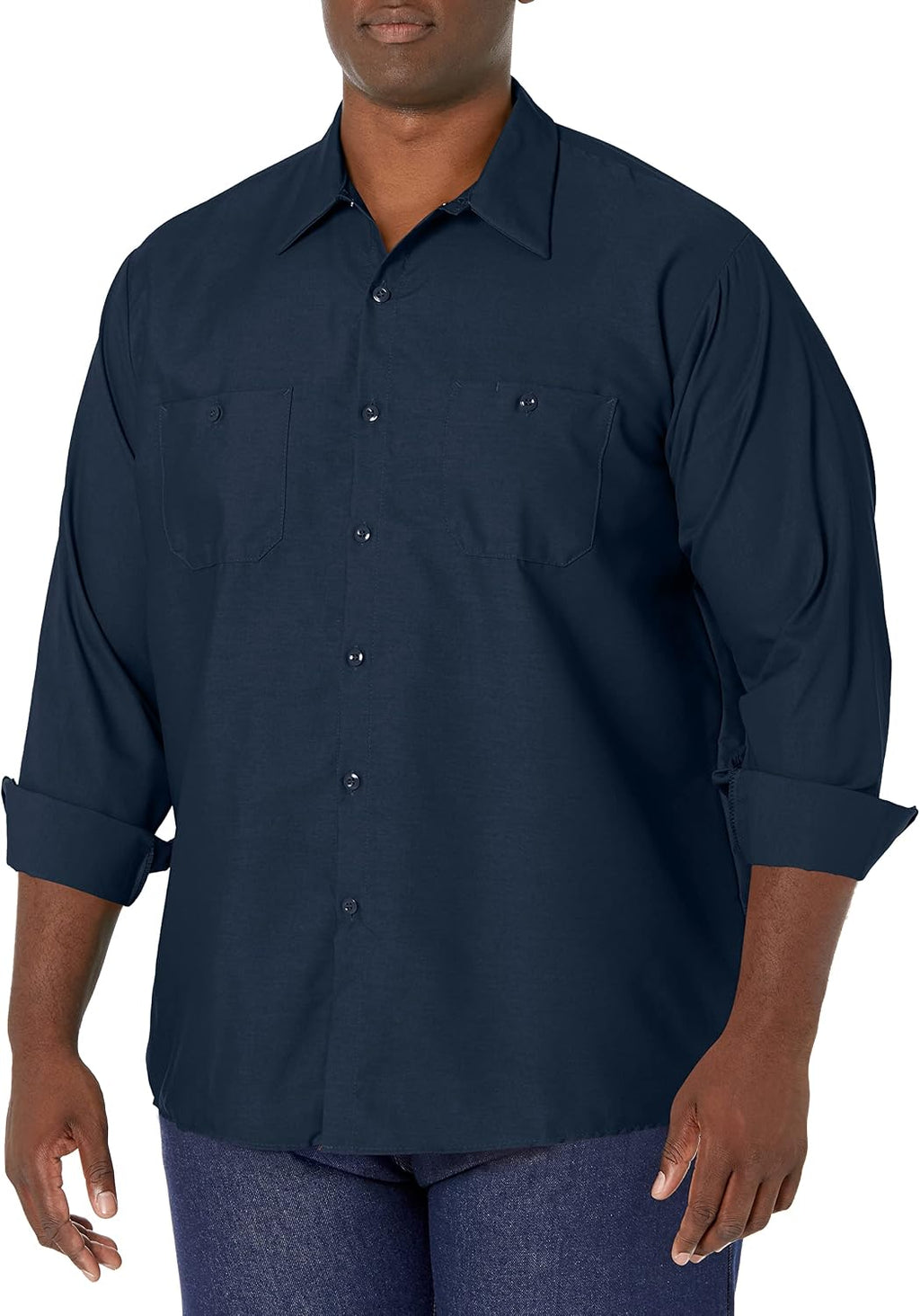 Men's Long Sleeve Industrial Work Shirt | Moisture Wicking Button Up, Wrinkle Resistance Fights Fading & Stains