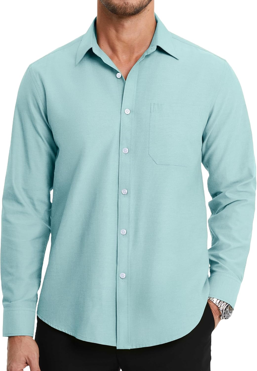 112 Men Cotton Oxford Dress Shirt Long Sleeve,15"-20" Neck Button Down Shirts Collar for Business Casual Wrinkle Free