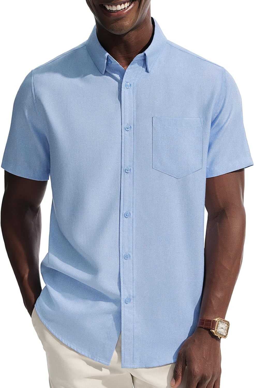 Mens Dress Shirt Casual Untucked Shirts Short Sleeve Button Down Shirt with Pocket