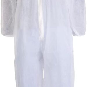 Multilayer Nonwoven Disposable Coveralls with Open Ankles & Elastic Cuffs, White Disposable Jumpsuits