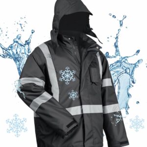 100% Waterproof Safety Jackets for Men, Hi Vis Reflective Work Jackets, Construction Rain Coats for Cold Weather