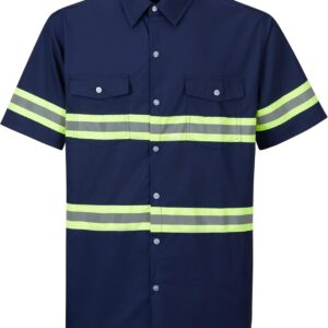 Class 3 Hi Vis Button Up Safety Work Shirts for Men Reflective