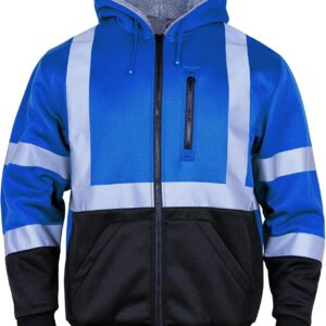 Men‘s Hi Vis Hoodie Reflective Wool Safety High Visibility Zipper Jacket
