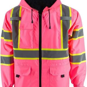 Reflective Safety Jacket for Men Women Construction Jacket with Hood High Visibility Safety Rain Jacket