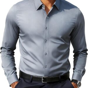 Men's Slim Fit Dress Shirts Business Casual Long Sleeve Stretch Wrinkle Free Shirt