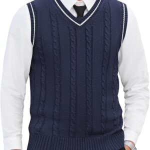 Men's Sweater Vest V Neck Slim Fit Casual Sleeveless Twisted Knitted Pullover Sweater