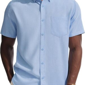 Mens Dress Shirt Casual Untucked Shirts Short Sleeve Button Down Shirt with Pocket