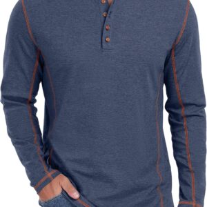 Men's Henley Shirts Long Sve Casual Classic Tee Cotton Button Henley Maverick T-Shirts